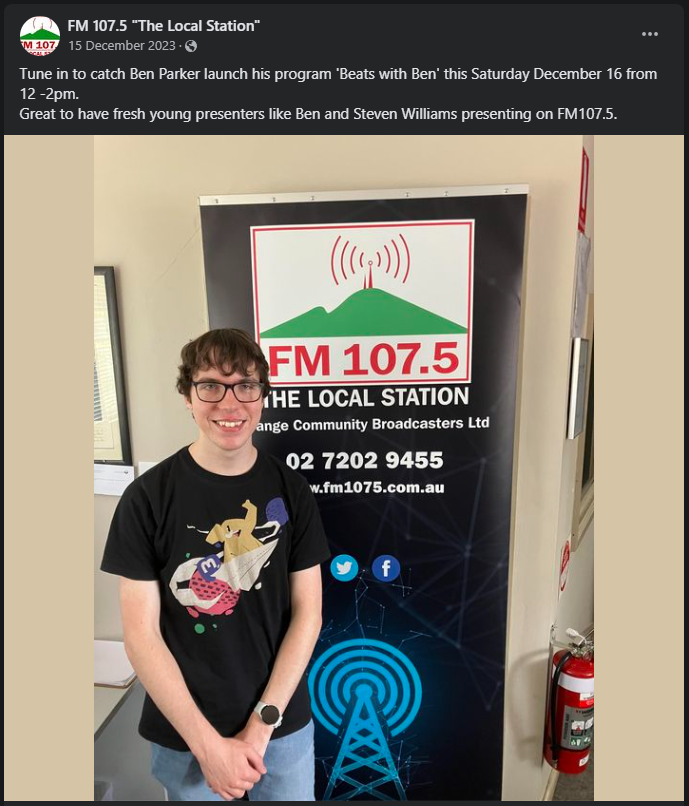 A screenshot from the FM107.5 Facebook page.